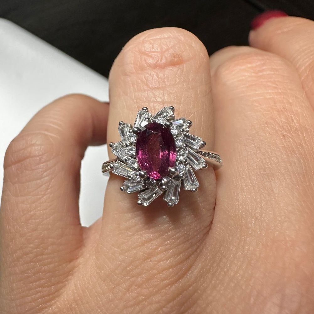 Genuine 1ct rhodalite garnet, CZ‎ diamonds all set in solid .925 ring!